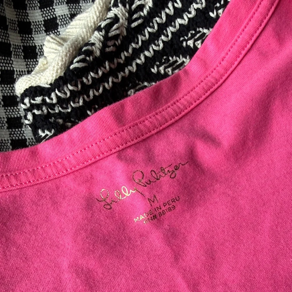 Lilly Pulitzer Hot Pink Square Neck Puff Sleeve Tee - Picture 3 of 4